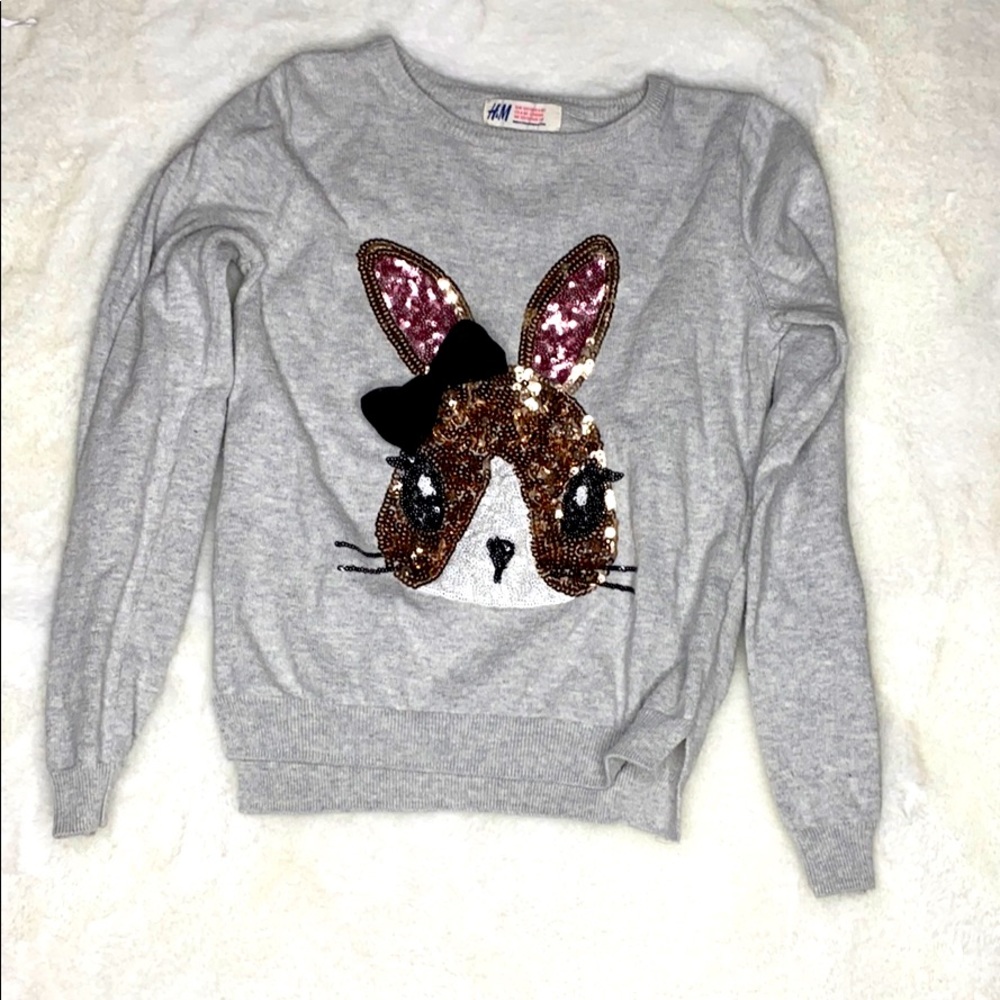 H&M Kids Gray Sweater with Sequin Bunny Detail